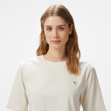  Guess Colette Boxy Mid Organic Stream 180 Kadın Krem T-Shirt