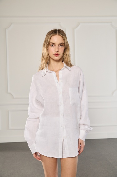  %100 Keten Oversize Gömlek