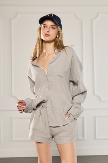  %100 Keten Oversize Gömlek