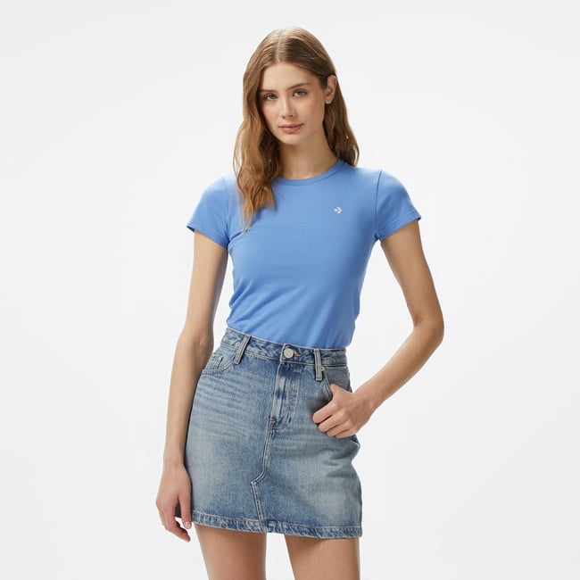  Converse Slim Fit Kadın Mavi T-Shirt