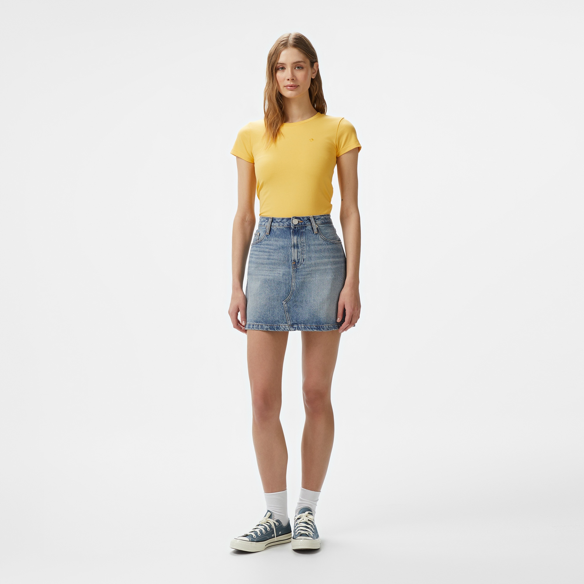 Converse Slim Fit Kadın Sarı T-Shirt