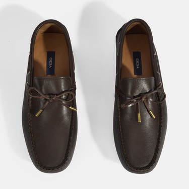  Erkek Kahve Bağcık Detaylı Slip-On Deri Loafer