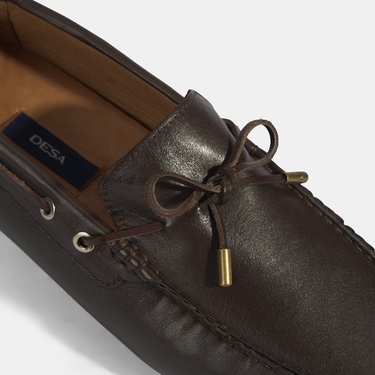  Erkek Kahve Bağcık Detaylı Slip-On Deri Loafer