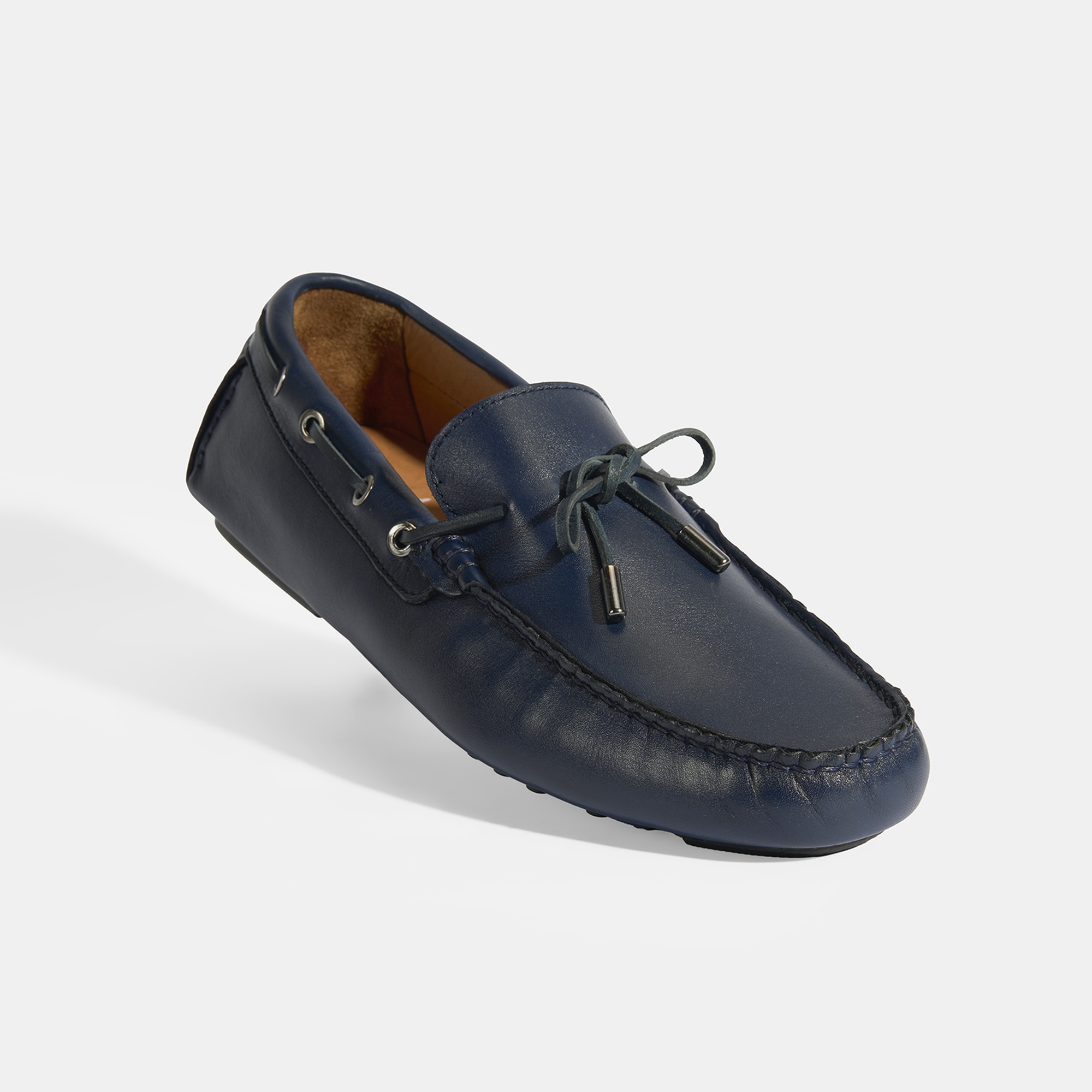 Erkek Lacivert Bağcık Detaylı Slip-On Deri Loafer
