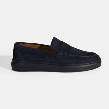  Erkek Lacivert Slip-On Nubuk Deri Loafer