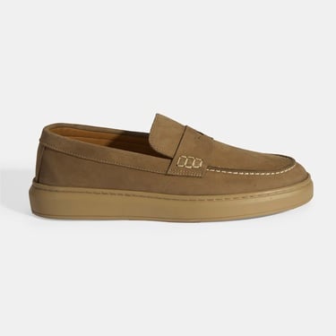  Erkek Bej Slip-On Nubuk Deri Loafer