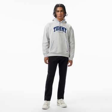  Tommy Hilfiger Jeans Varsity Pipping Hood Erkek Gri Hoodie