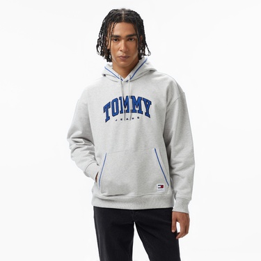  Tommy Hilfiger Jeans Varsity Pipping Hood Erkek Gri Hoodie