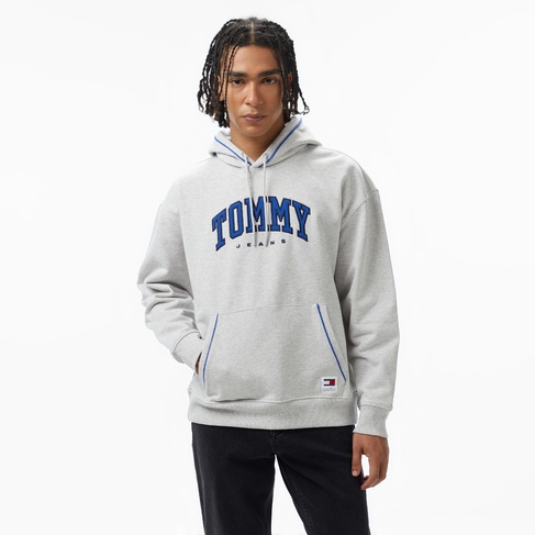  Tommy Hilfiger Jeans Varsity Pipping Hood Erkek Gri Hoodie