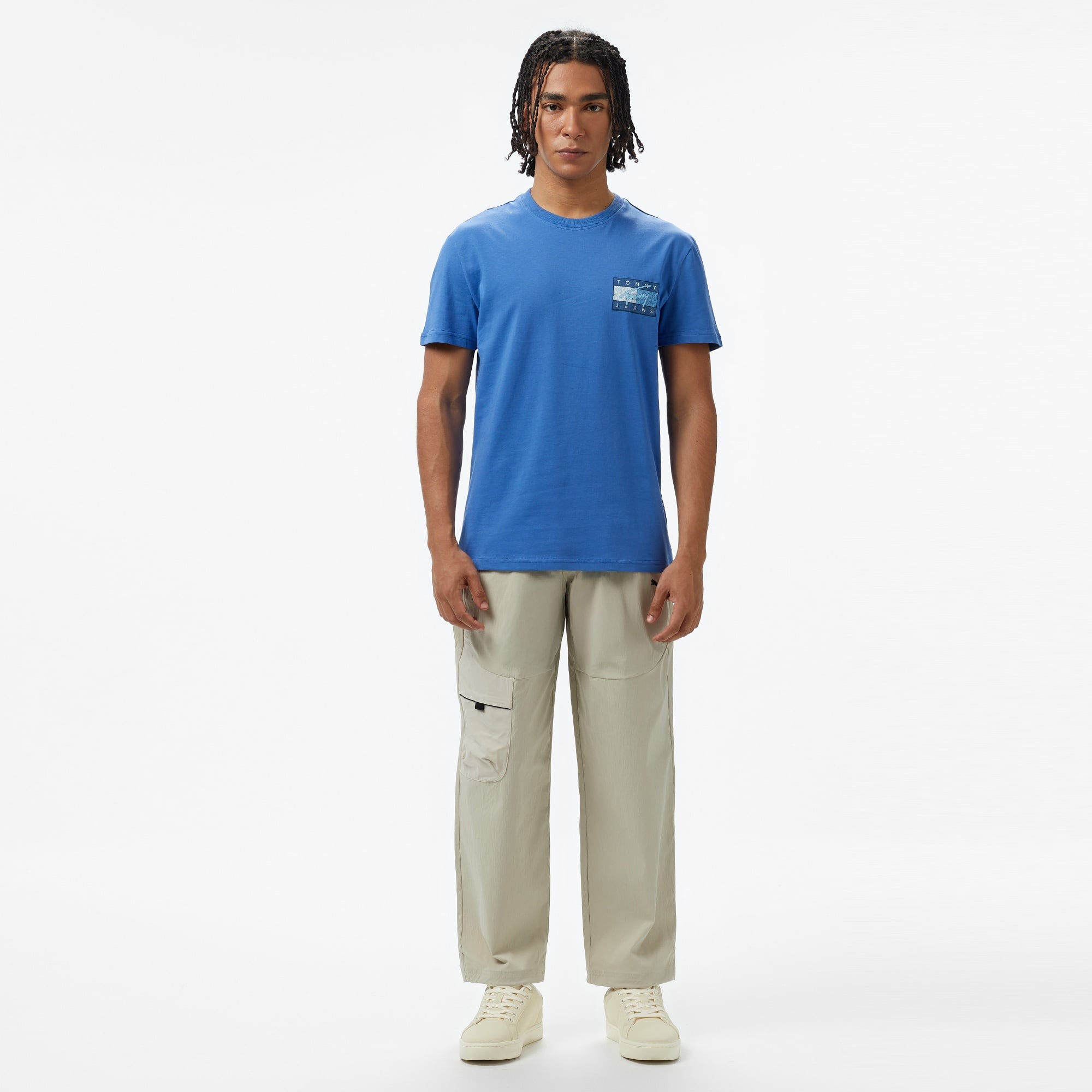 Tommy Jeans Reg Rwb Flag Ext Erkek Mavi T-Shirt