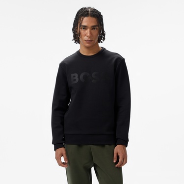  Boss Salbo Tape Logo Erkek Siyah Sweatshirt