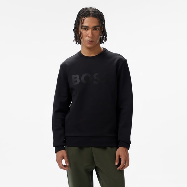  Boss Salbo Tape Logo Erkek Siyah Sweatshirt