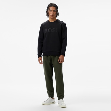  Boss Salbo Tape Logo Erkek Siyah Sweatshirt
