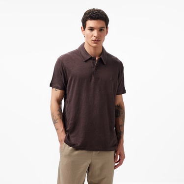  Nautica Erkek Kahverengi Classic Fit Kısa Kollu Keten Polo