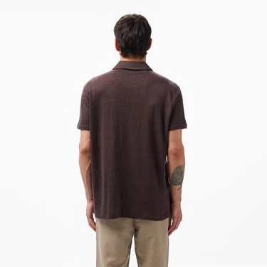  Nautica Erkek Kahverengi Classic Fit Kısa Kollu Keten Polo
