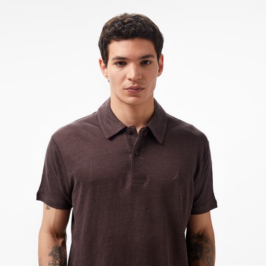  Nautica Erkek Kahverengi Classic Fit Kısa Kollu Keten Polo