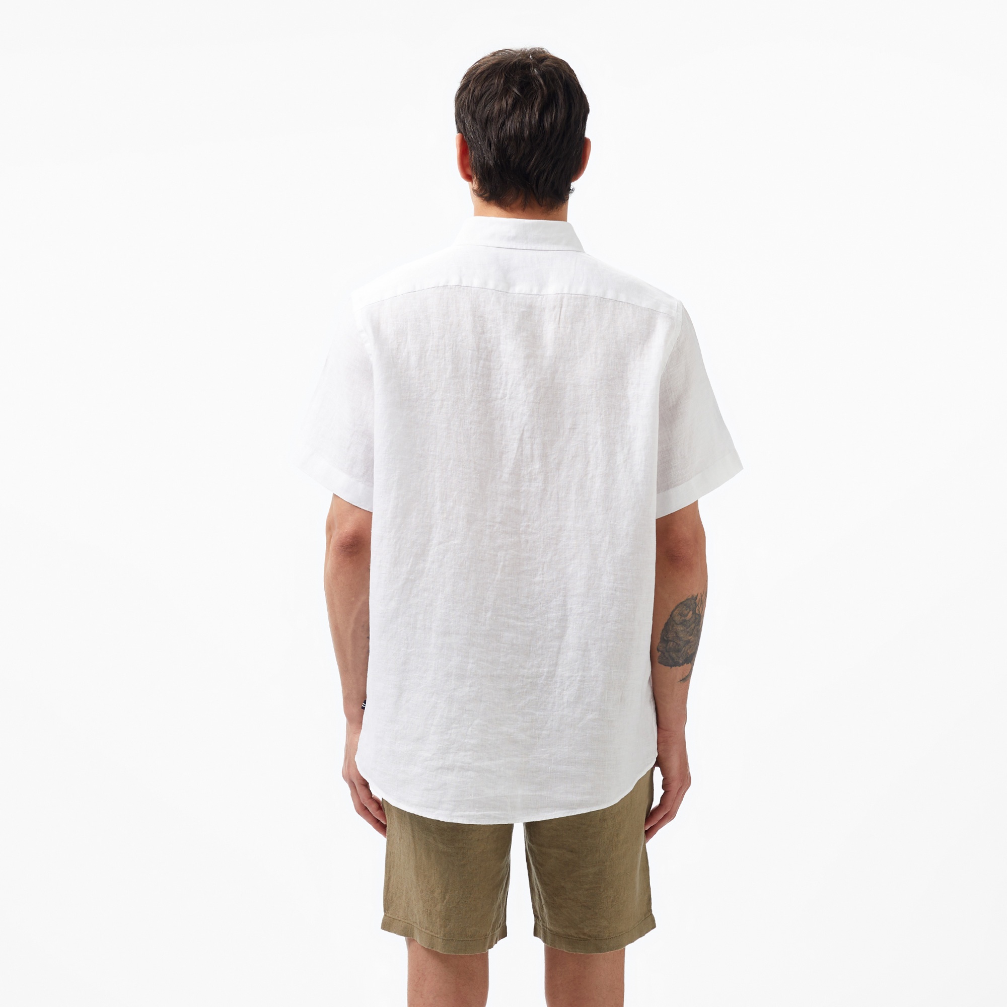 Nautica Erkek Beyaz Classic Fit Kısa Kollu Keten Gömlek