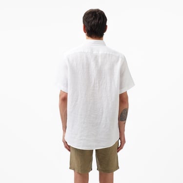  Nautica Erkek Beyaz Classic Fit Kısa Kollu Keten Gömlek