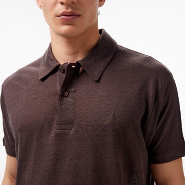  Nautica Erkek Kahverengi Classic Fit Kısa Kollu Keten Polo