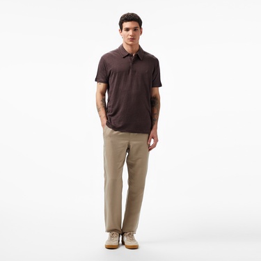  Nautica Erkek Kahverengi Classic Fit Kısa Kollu Keten Polo