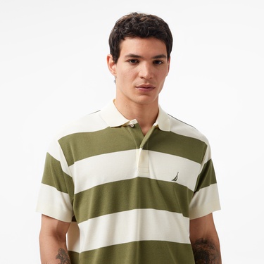  Nautica Erkek Yeşil Classic Fit Kısa Kollu Çizgili Polo