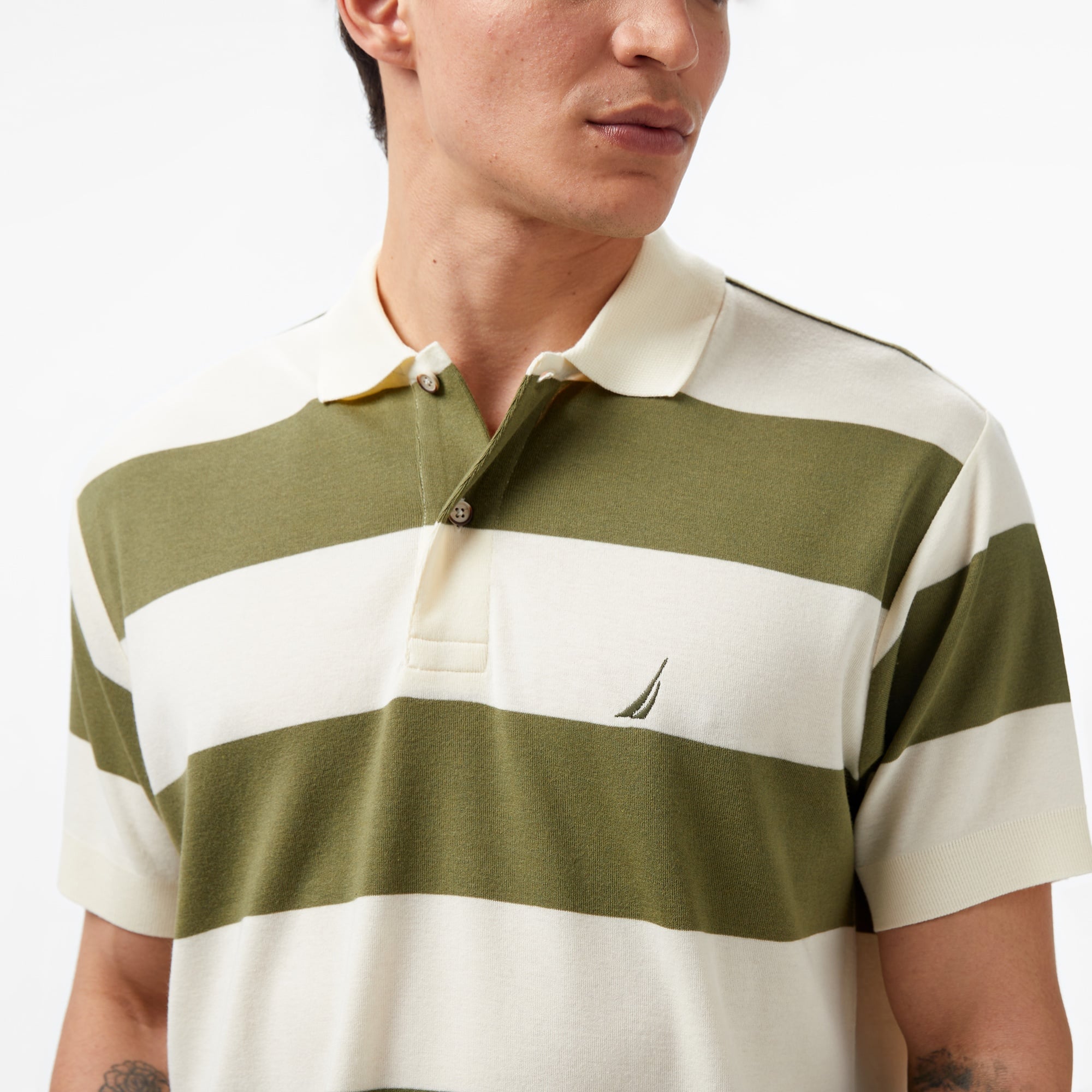 Nautica Erkek Yeşil Classic Fit Kısa Kollu Çizgili Polo Yaka T-Shirt