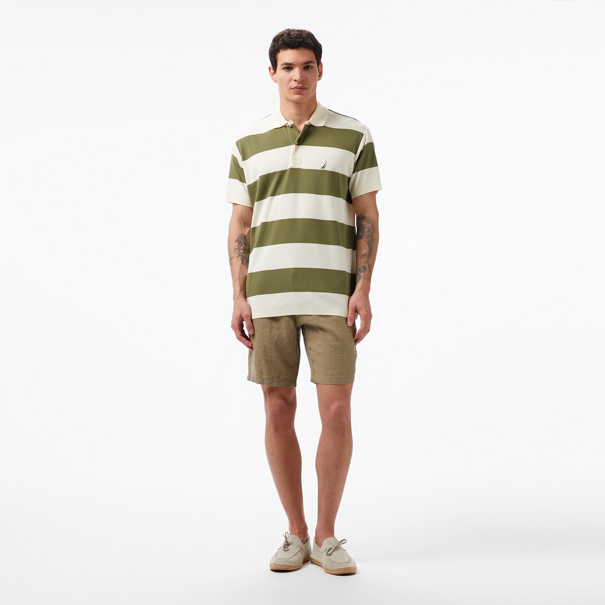 Nautica Erkek Yeşil Classic Fit Kısa Kollu Çizgili Polo Yaka T-Shirt