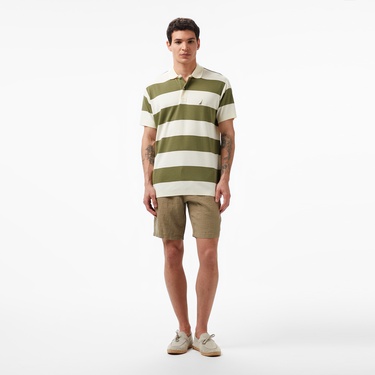  Nautica Erkek Yeşil Classic Fit Kısa Kollu Çizgili Polo