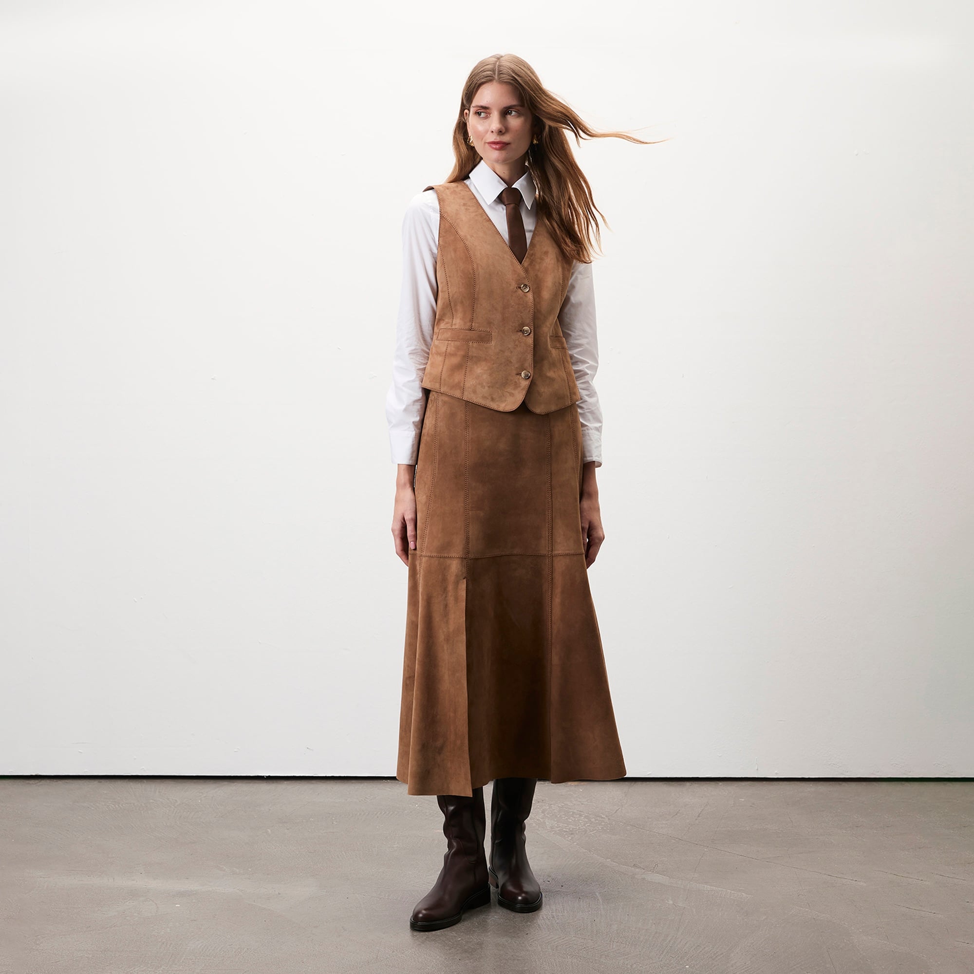 Alaqua Kahve Kadın Süet Deri Yelek