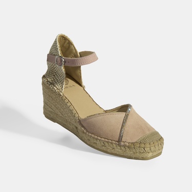  Pudra Kadın Toka Aksesuarlı Taş Detaylı Dolgu Topuklu Süet Espadril