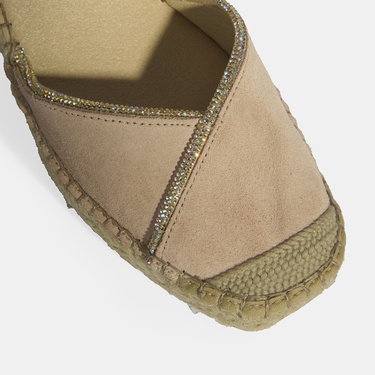  Pudra Kadın Toka Aksesuarlı Taş Detaylı Dolgu Topuklu Süet Espadril