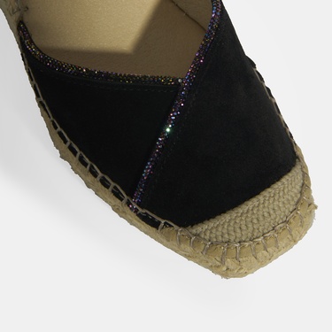  Siyah Kadın Toka Aksesuarlı Taş Detaylı Dolgu Topuklu Süet Espadril