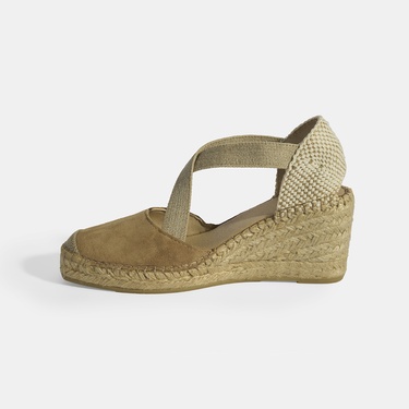  Bej Kadın Lastik Bantlı Dolgu Topuklu Süet Espadril