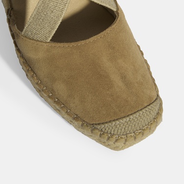  Bej Kadın Lastik Bantlı Dolgu Topuklu Süet Espadril