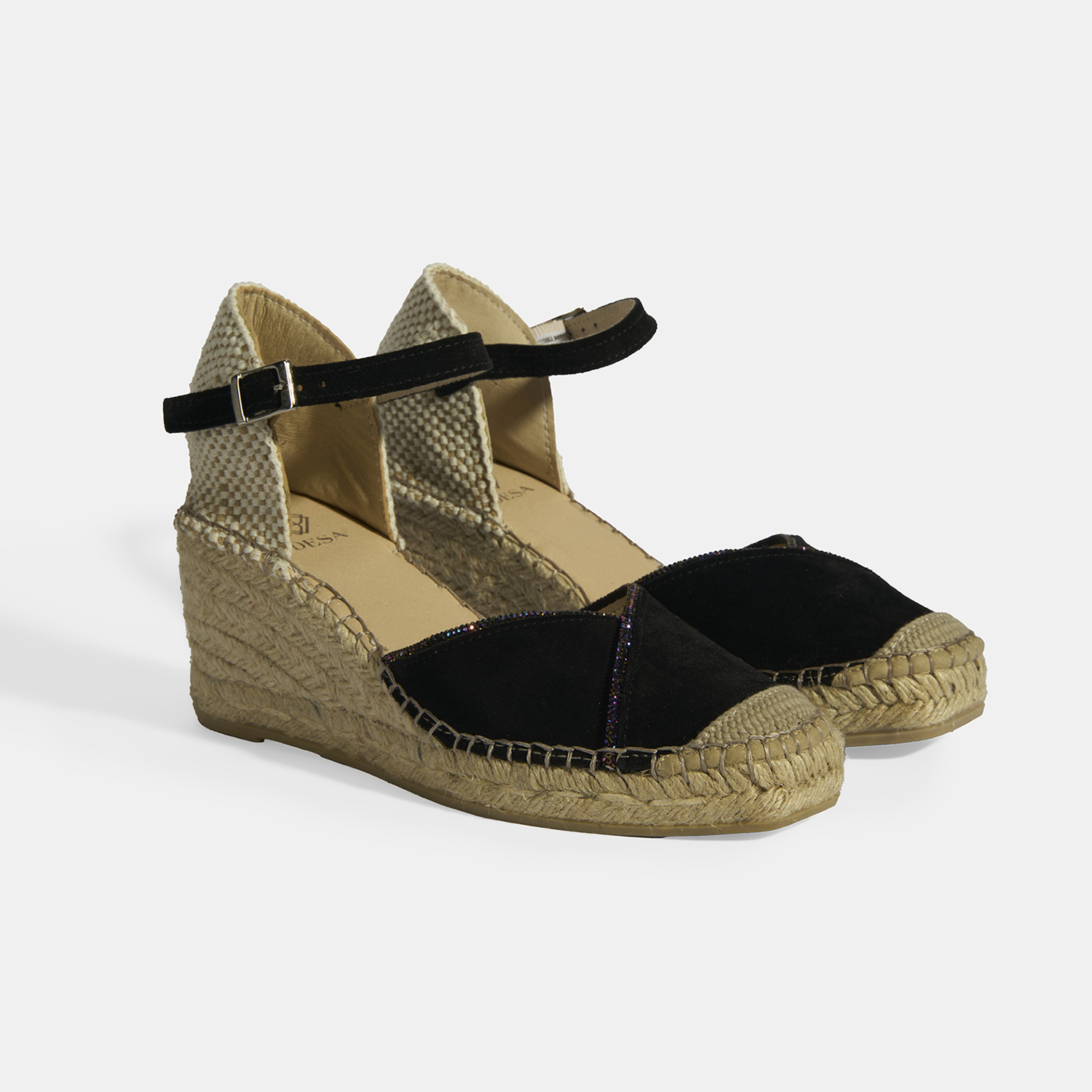 Siyah Kadın Toka Aksesuarlı Taş Detaylı Dolgu Topuklu Süet Espadril