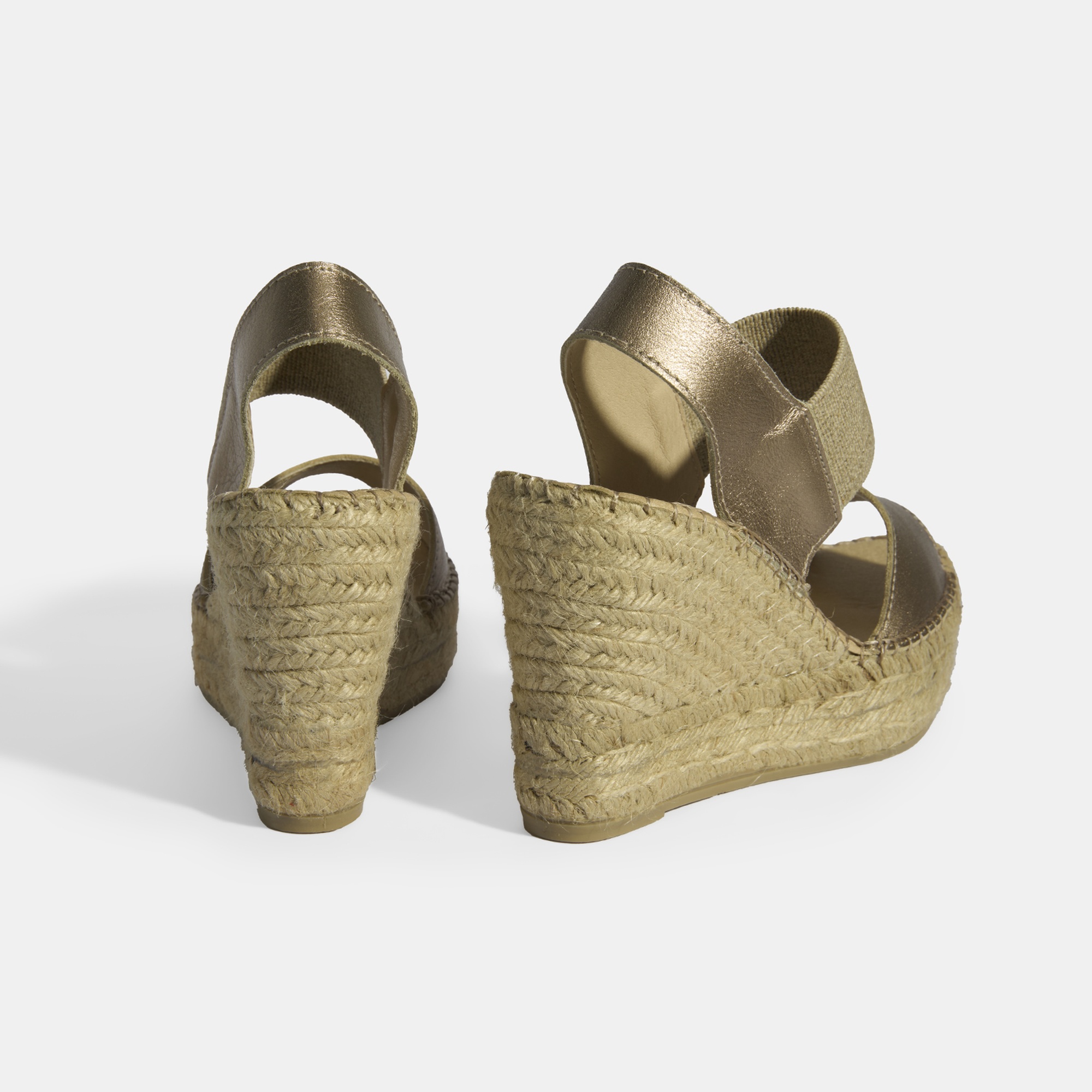 Gold Kadın Lastik Bantlı Slingback Dolgu Topuklu Deri Espadril