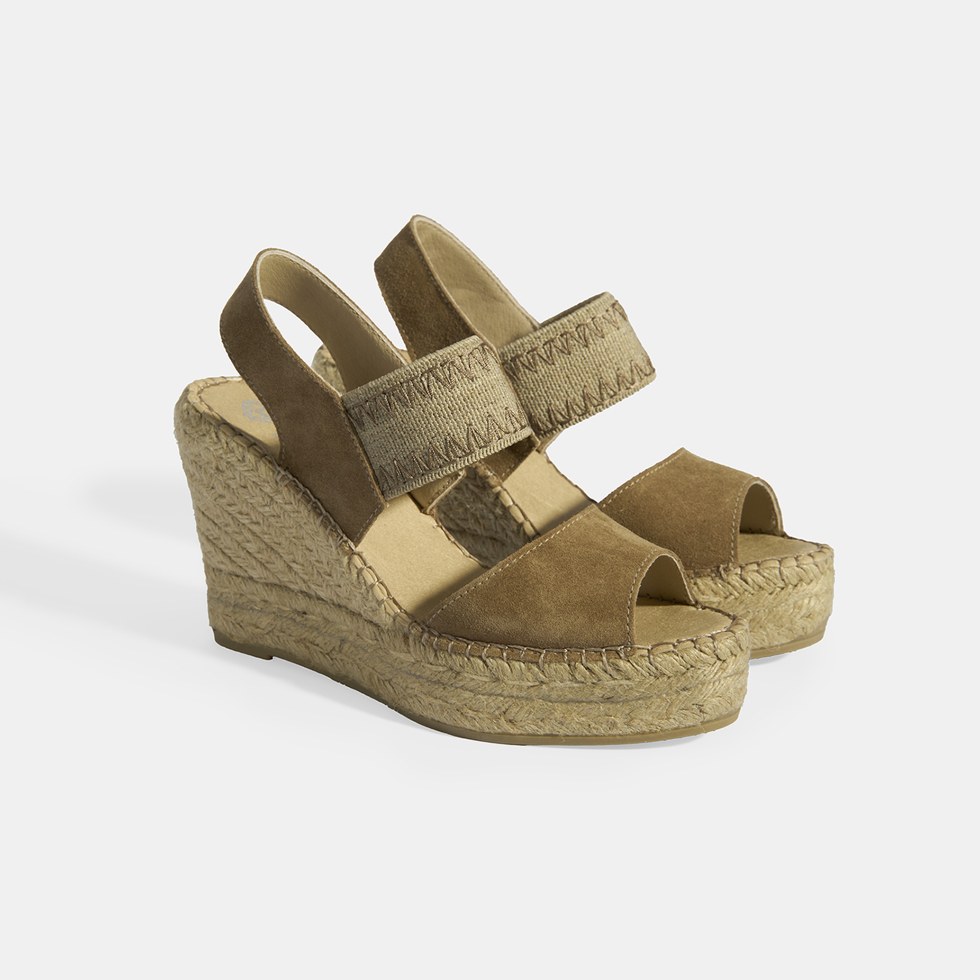 Bej Kadın Lastik Bantlı Slingback Dolgu Topuklu Süet Espadril