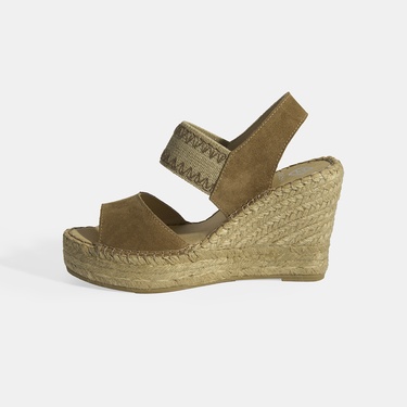  Bej Kadın Lastik Bantlı Slingback Dolgu Topuklu Süet Espadril