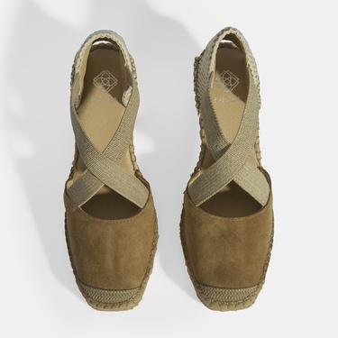  Bej Kadın Lastik Bantlı Dolgu Topuklu Süet Espadril