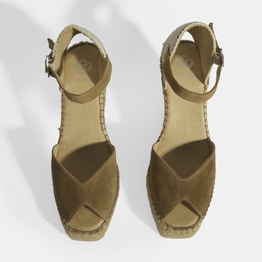  Bej Kadın Toka Detaylı Dolgu Topuklu Süet Espadril