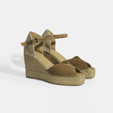  Bej Kadın Toka Detaylı Dolgu Topuklu Süet Espadril