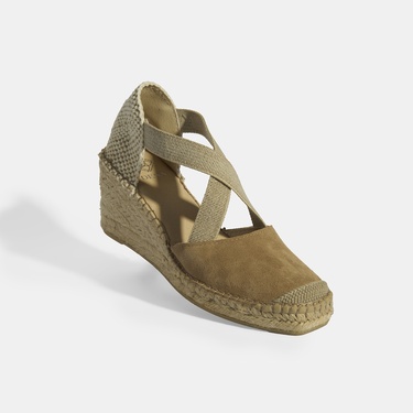  Bej Kadın Lastik Bantlı Dolgu Topuklu Süet Espadril