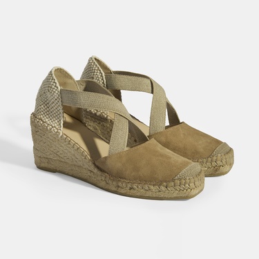  Bej Kadın Lastik Bantlı Dolgu Topuklu Süet Espadril