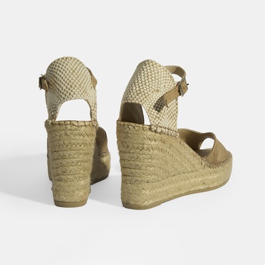  Bej Kadın Toka Detaylı Dolgu Topuklu Süet Espadril