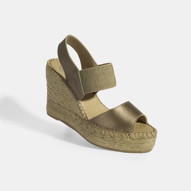  Gold Kadın Lastik Bantlı Slingback Dolgu Topuklu Deri Espadril