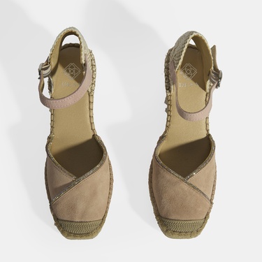  Pudra Kadın Toka Aksesuarlı Taş Detaylı Dolgu Topuklu Süet Espadril