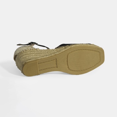  Siyah Kadın Toka Aksesuarlı Taş Detaylı Dolgu Topuklu Süet Espadril