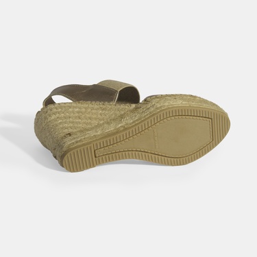  Gold Kadın Lastik Bantlı Slingback Dolgu Topuklu Deri Espadril