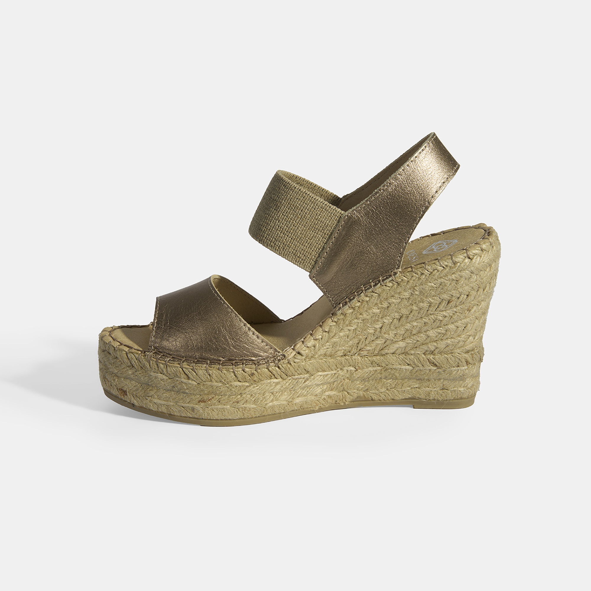 Gold Kadın Lastik Bantlı Slingback Dolgu Topuklu Deri Espadril