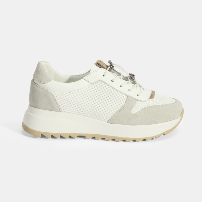  Kadın Beyaz Bağcıklı Deri Detaylı Spor Ayakkabı